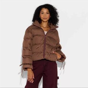Wild Fable Brown Checkered Puffer Jacket